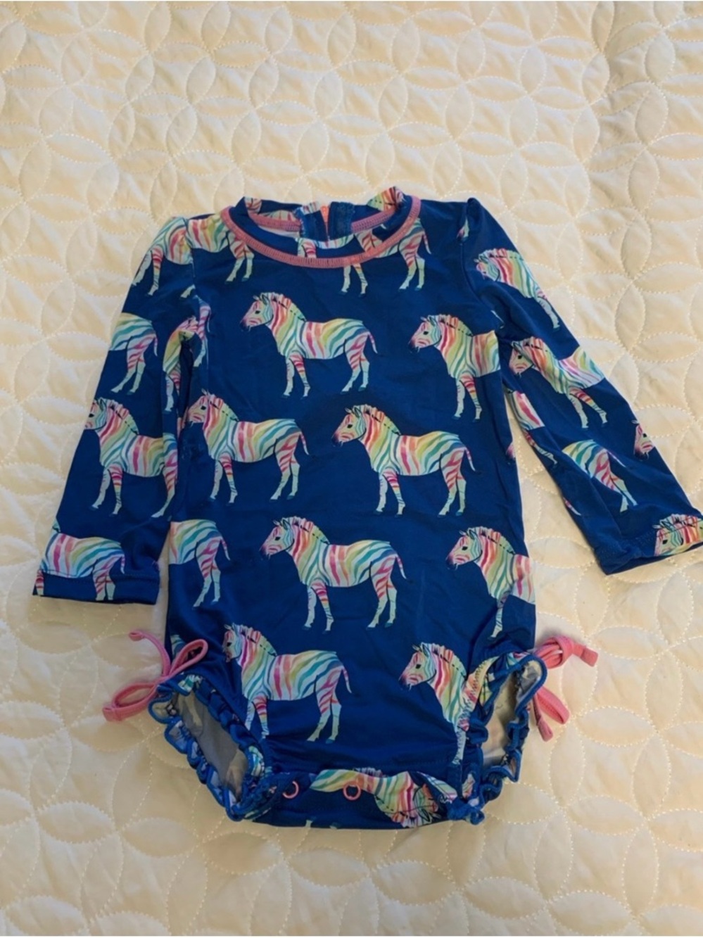 Hatley Navy One-Piece Rashguard Swimsuit with Rainbow Zebra Print